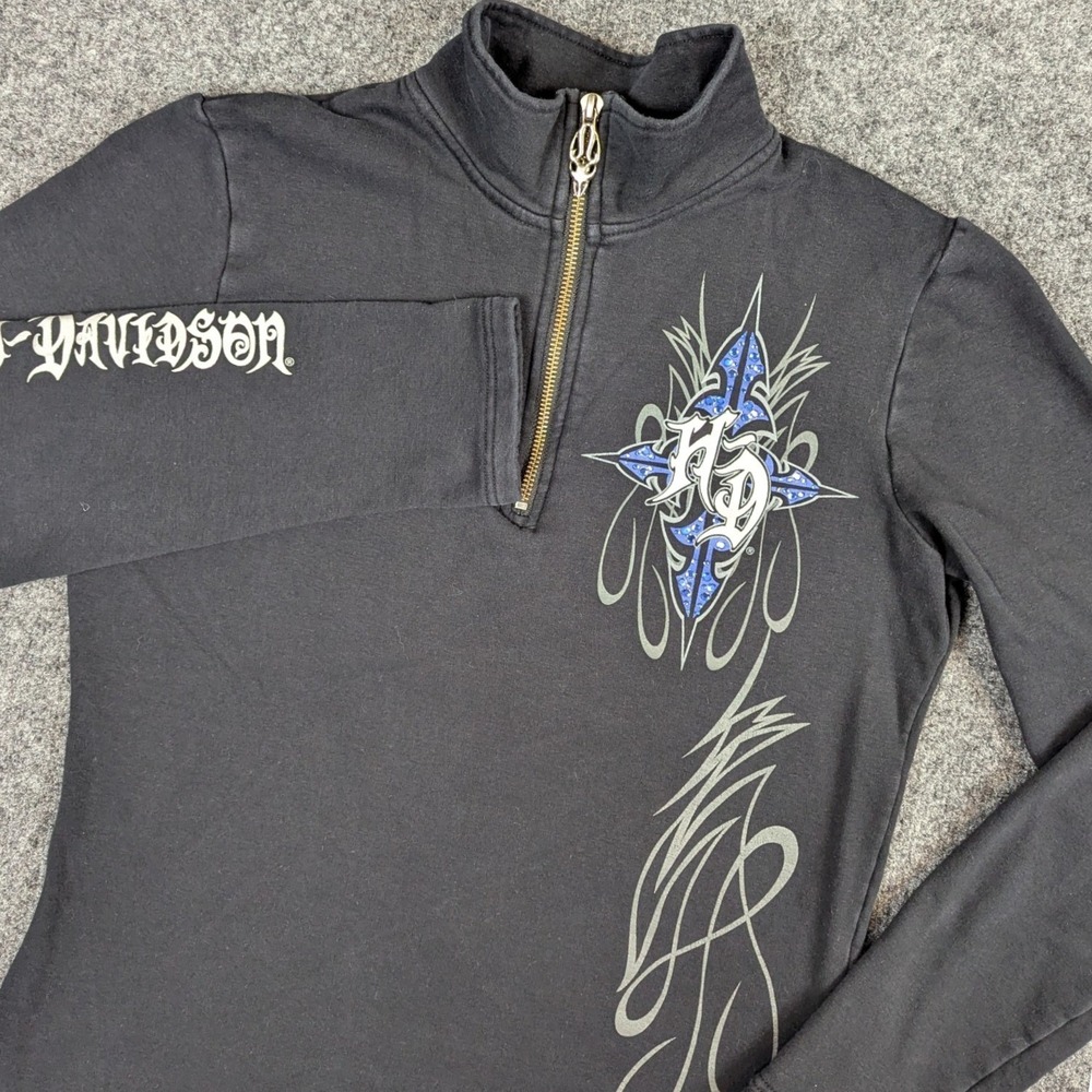 Harley Davidson Womens Black Quarter Zip Rhinestone Sweatshirt M 96434-10VW